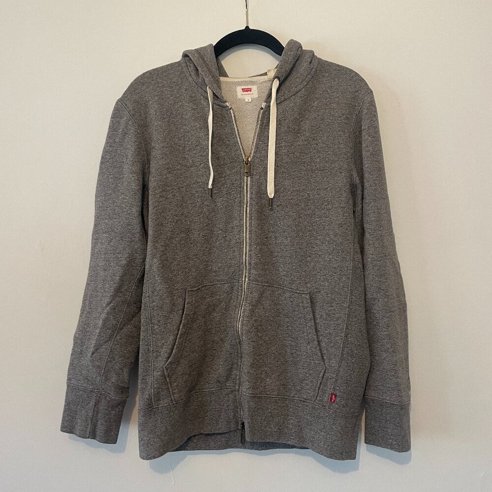 LEVIS Original Hoodie Jacket Gray Full Zip Kangaroo Pockets Red Tab Gray SMALL